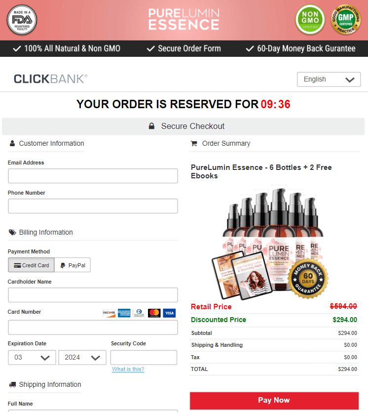 purelumin essence order page